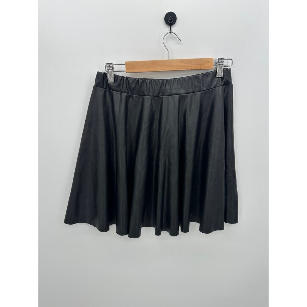 Rainbow Womens Faux Leather Skater Skirt Size L Black Grunge Emo Witchy Tennis